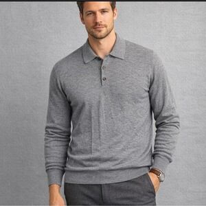 Brunello Cucinelli Cashmere Silk Polo Sweater Mens Small Gray Long Sleeve